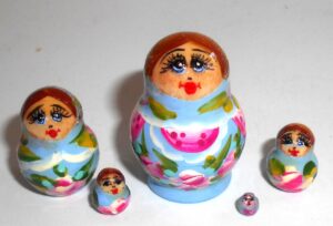 MINI Olga small in blue dress TINY Babushka Matryoshka nesting Doll Babooshki Babushkas