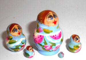 MINI Olga small in blue dress TINY nesting Doll Babooshki s