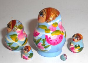 MINI Olga small in blue dress TINY nesting Doll Babooshki s