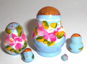 MINI Olga small in blue dress TINY nesting Doll Babooshki s