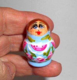 MINI Olga small in blue dress TINY nesting Doll Babooshki s