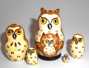 MINI Funny light brown Owl Babushka Matryoshka nesting Doll Babooshki Babushkas