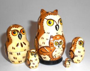 MINI Funny light brown Owl nesting Doll Babooshki s