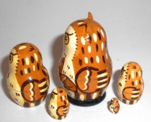 MINI Funny light brown Owl nesting Doll Babooshki s