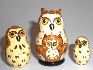 MINI Funny light brown Owl nesting Doll Babooshki s