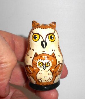 MINI Funny light brown Owl nesting Doll Babooshki s