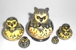 MINI Funny Owl 5-set Babushka TINY Babushka Matryoshka nesting Doll  Babooshki Babushkas
