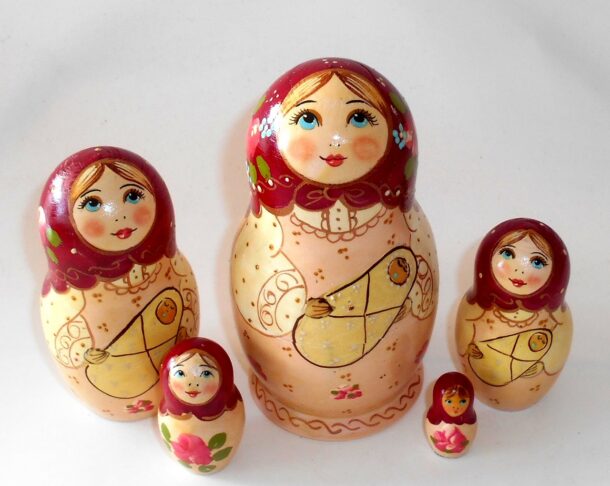Marusya with Baby maroon scarf medium nesting Doll Babooshki s
