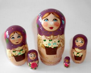 Marusya with flower basket purple scarf small Babushka Matryoshka nesting Doll Babooshki Babushkas