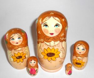 Marusya with sunflower golden scarf small Babushka Matryoshka nesting Doll Babooshki Babushkas