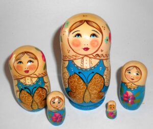 Marusya with golden butterfly light blue dress Babushka Matryoshka nesting Doll Babooshki Babushkas
