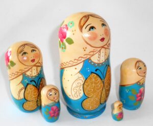Marusya with golden butterfly light blue dress nesting Doll Babooshki s