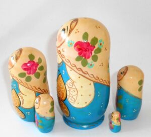 Marusya with golden butterfly light blue dress nesting Doll Babooshki s
