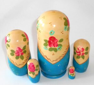 Marusya with golden butterfly light blue dress nesting Doll Babooshki s