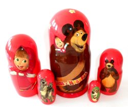 Masha and the Bear on pink Babushka Matryoshka nesting Doll  Babooshki Babushkas