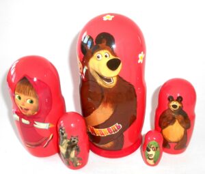 Masha and the Bear on pink nesting Doll Babooshki s