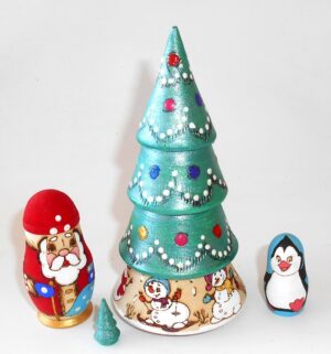 Xmas Tree 4-set Babushka woody Babushka Matryoshka nesting Doll  Babooshki Babushkas
