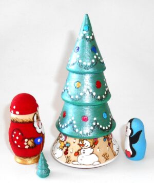 Xmas Tree 4-set woody nesting Doll Babooshki s