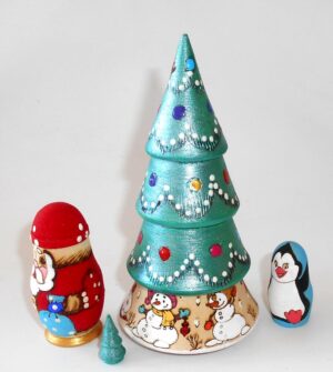 Xmas Tree 4-set woody nesting Doll Babooshki s
