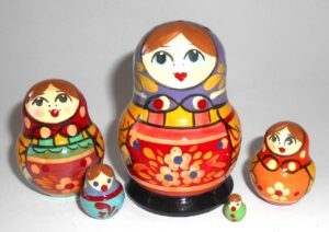 Village 5-set purple scarf red apron Babushka Matryoshka nesting Doll Babooshki Babushkas Classic Village Traditional