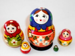 Village 5-set blue scarf red dress Babushka Matryoshka nesting Doll Babooshki Babushkas Classic Village Traditional