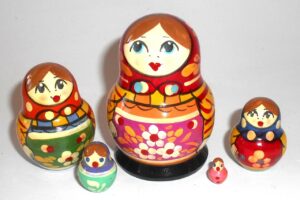 Village 5-set red scarf orange dress Babushka Matryoshka nesting Doll Babooshki Babushkas Classic Village Traditional