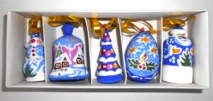 Christmas décor Gzhel style 5-set Babushka Matryoshka nesting Doll Babooshki Babushkas BOX SET