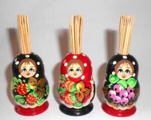 3 x Babushka Traditional Toothpick holder set 3 red and black