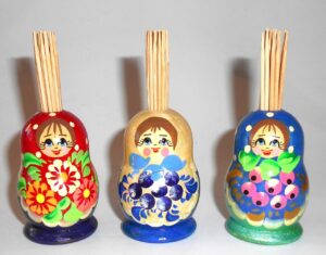 3 x Babushka Traditional Toothpick holder set 3 in blue