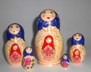 Marusya with doll blue scarf medium nesting Doll Babooshki s