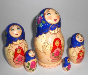 Marusya with doll blue scarf medium nesting Doll Babooshki s