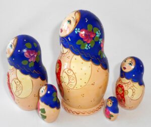 Marusya with doll blue scarf medium nesting Doll Babooshki s