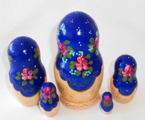 Marusya with doll blue scarf medium nesting Doll Babooshki s