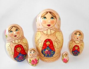 Marusya with doll pale scarf medium Babushka Matryoshka nesting Doll Babooshki Babushkas