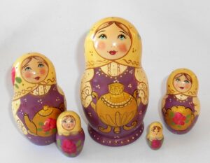 Marusya with samovar purple dress medium Babushka Matryoshka nesting Doll Babooshki Babushkas