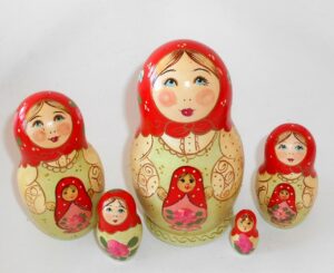 Marusya with doll red scarf medium Babushka Matryoshka nesting Doll Babooshki Babushkas
