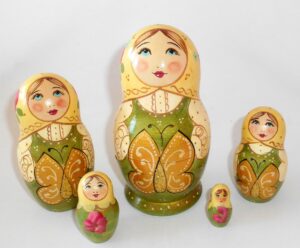 Marusya with butterfly green dress medium Babushka Matryoshka nesting Doll Babooshki Babushkas