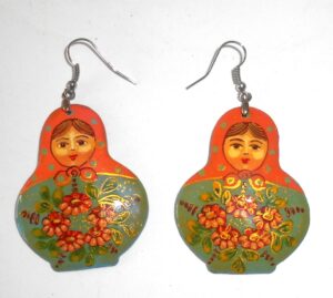 Earrings red scarf green dress Babushka Matryoshka Babooshki Babushkas