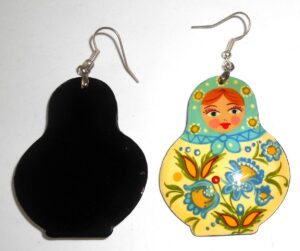 Earrings blue scarf white floral dress Babooshki s