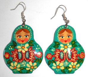 Earrings cyan floral dress Babushka Matryoshka Babooshki Babushkas