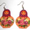 Earrings dark red scarf orange floral dress Babooshki s