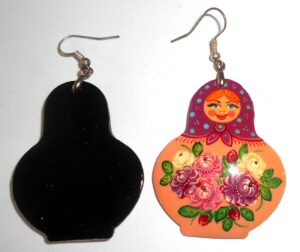 Earrings dark red scarf orange floral dress Babooshki s