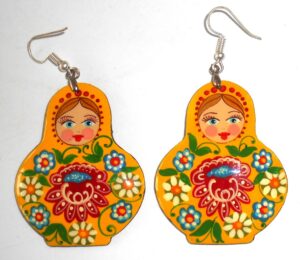 Earrings yellow floral dress Babushka Matryoshka Babooshki Babushkas