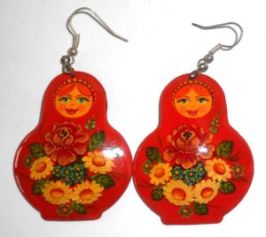 Earrings red floral dress Babushka Matryoshka Babooshki Babushkas