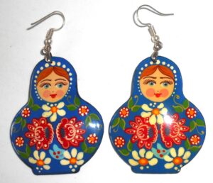 Earrings blue floral dress Babushka Matryoshka Babooshki Babushkas