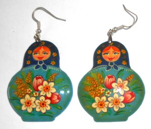 Earrings dark blue scarf blue floral dress II Babushka Matryoshka Babooshki Babushkas