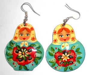 Earrings white scarf blue floral dress II Babushka Matryoshka Babooshki Babushkas