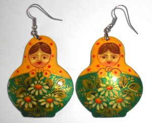 Earrings yellow w/dots scarf sparkling green floral dress II Babushka Matryoshka Babooshki Babushkas