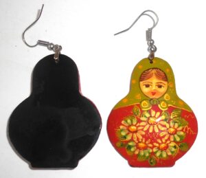 Earrings faded green scarf dark red floral dress Babooshki s