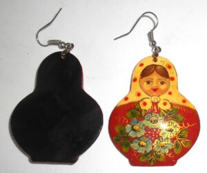 Earrings white w/dots scarf dark red floral dress Babooshki s